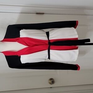 Liz Claiborn Red/Black/Crème Open Cardigan Sweater with Tie Waist size L